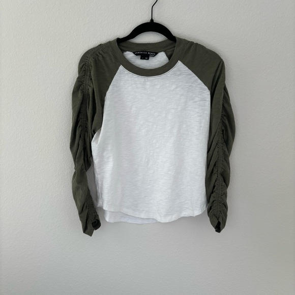 Veronica Beard White and Olive Green Raglan Sleeve Blouse - Picture 3 of 7